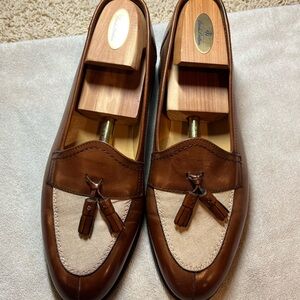 Nettleton Brown and Cream Leather Slip-On Loafers with Tassels